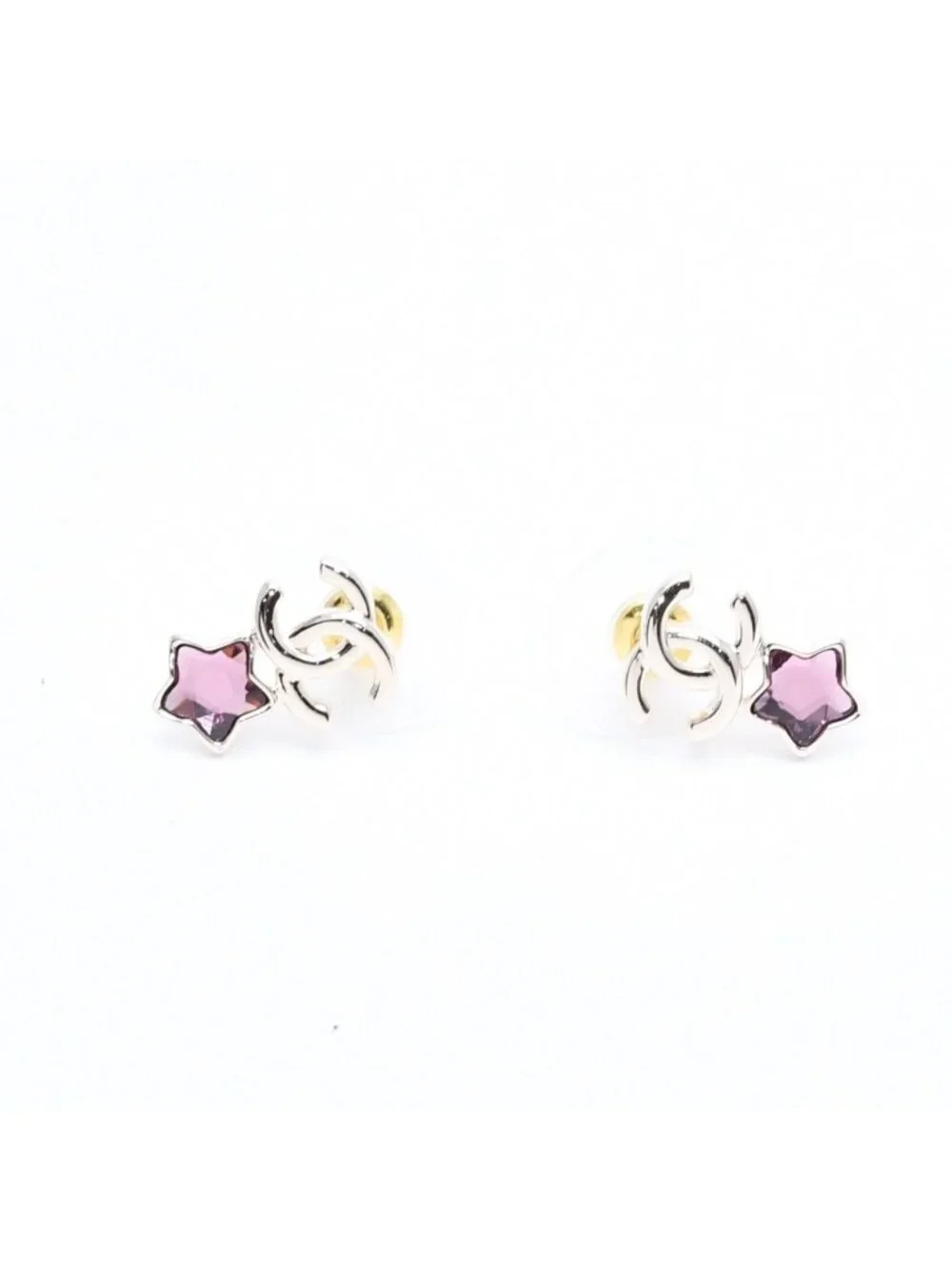 Chanel Earrings CC Logo Star Color Stone Light Gold